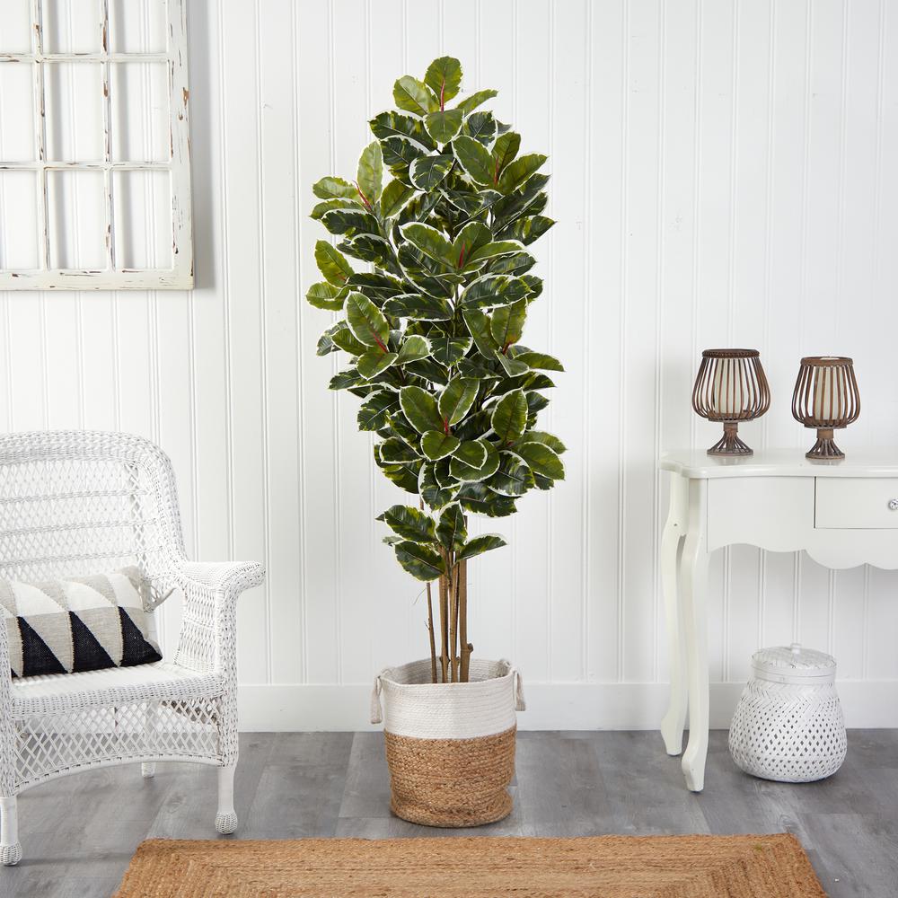 6ft. Oak Artificial Tree in Handmade Natural Jute and Cotton Planter. Picture 3