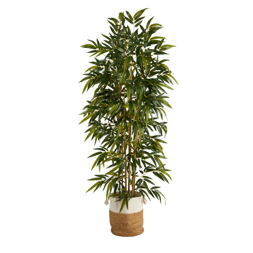 75in. Bamboo Artificial Tree in Handmade Natural Jute and Cotton Planter. Picture 1