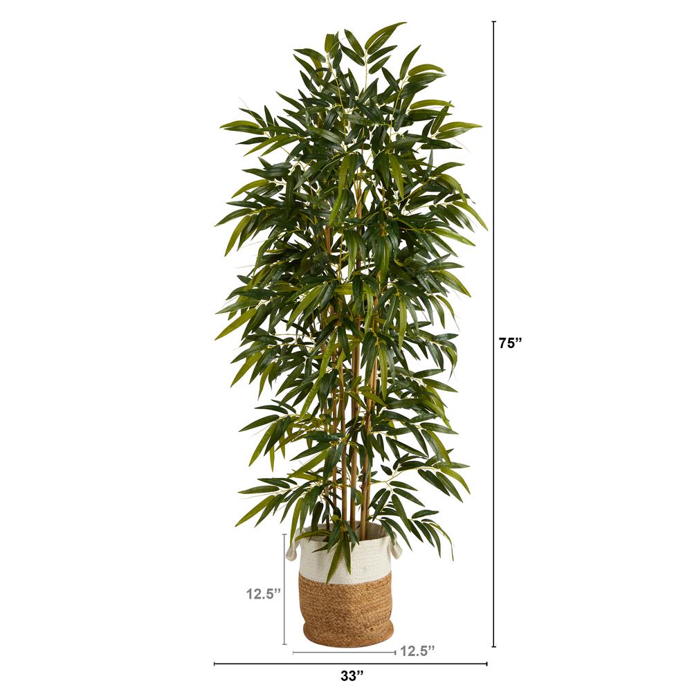 75in. Bamboo Artificial Tree in Handmade Natural Jute and Cotton Planter. Picture 2