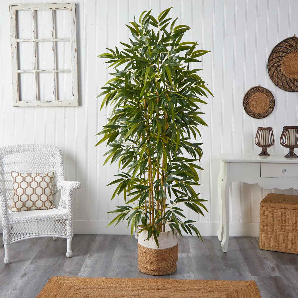 75in. Bamboo Artificial Tree in Handmade Natural Jute and Cotton Planter. Picture 3