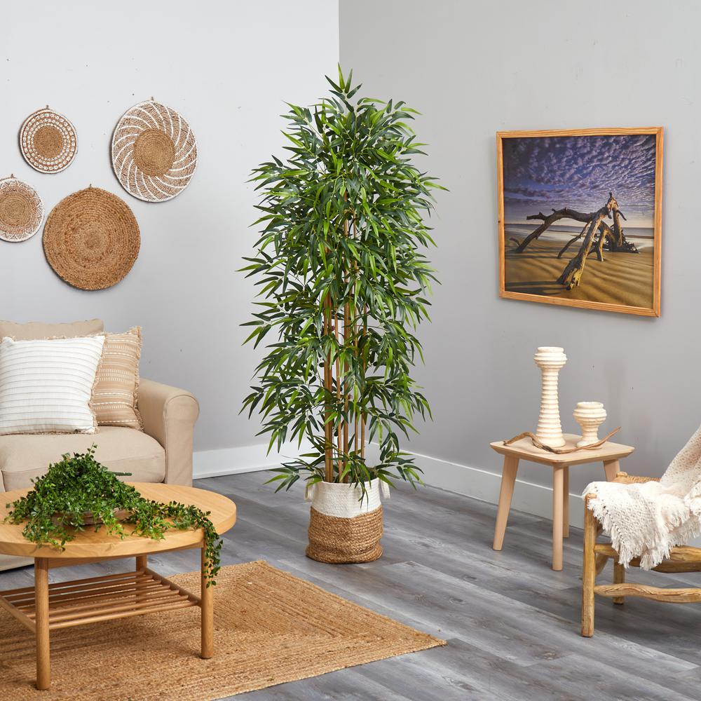 75in. Bamboo Artificial Tree in Handmade Natural Jute and Cotton Planter. Picture 4