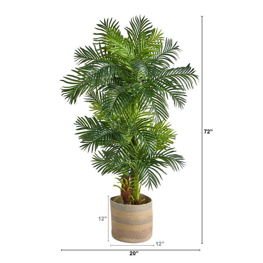 6ft. Hawaii Artificial Palm Tree in Handmade Natural Cotton Multicolored Woven Planter. Picture 3