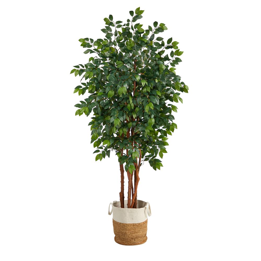 7ft. Sakaki Artificial Tree in Handmade Natural Jute and Cotton Planter. Picture 1