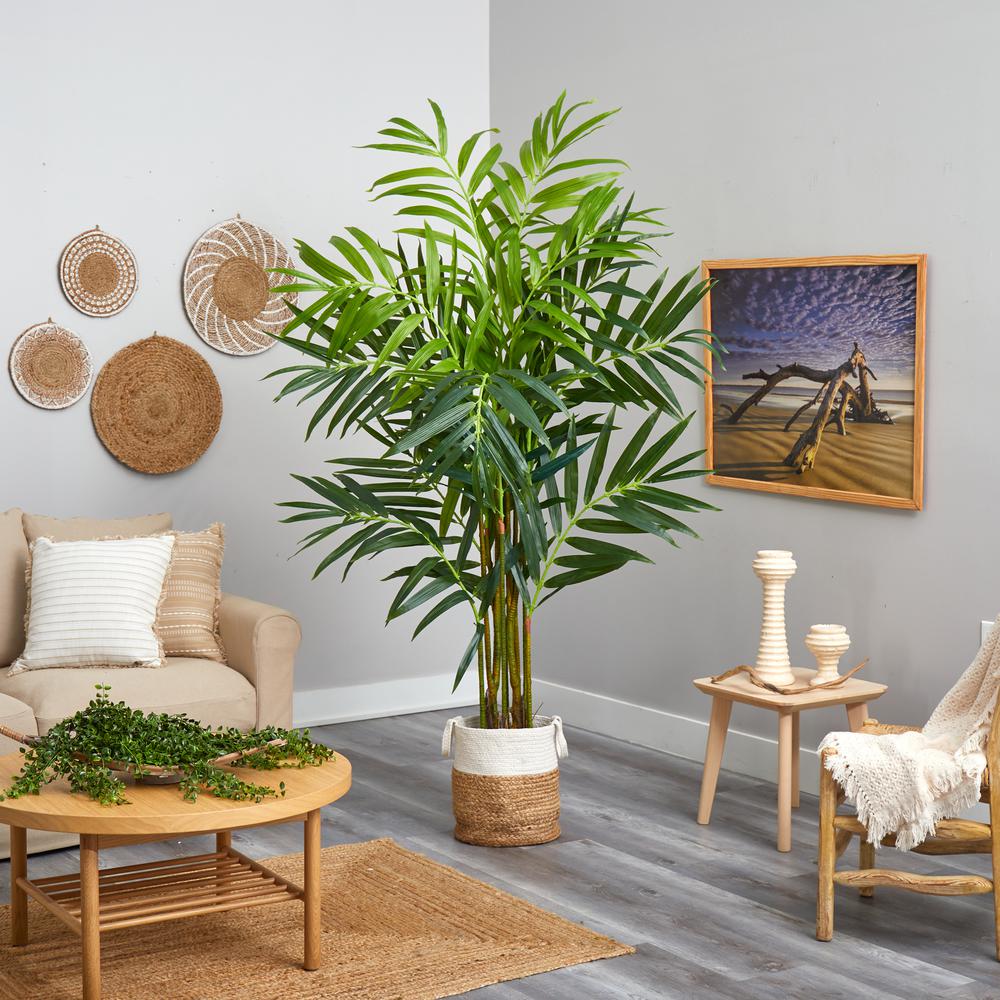 8ft. King Palm Artificial Tree with 12 Bendable Branches in Handmade Natural Jute and Cotton Planter. Picture 4