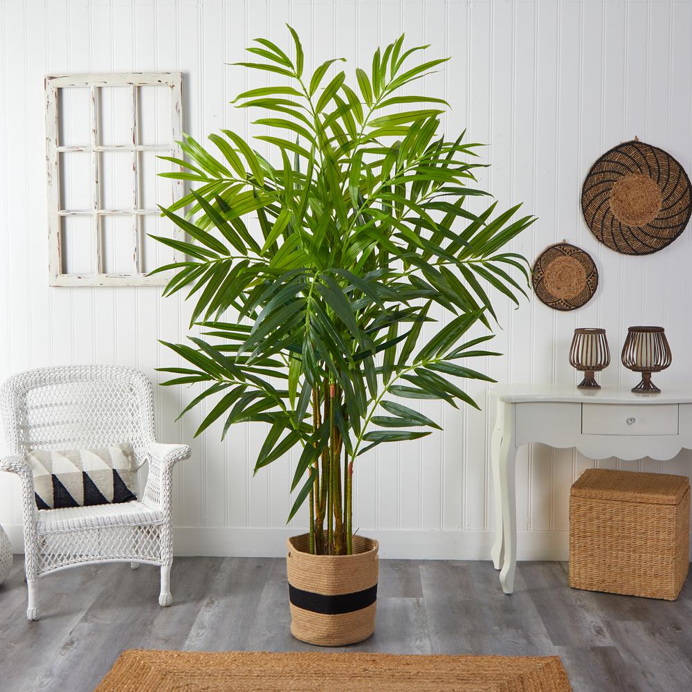 8ft. King Palm Artificial Tree in Handmade Natural Jute and Cotton Planter. Picture 3