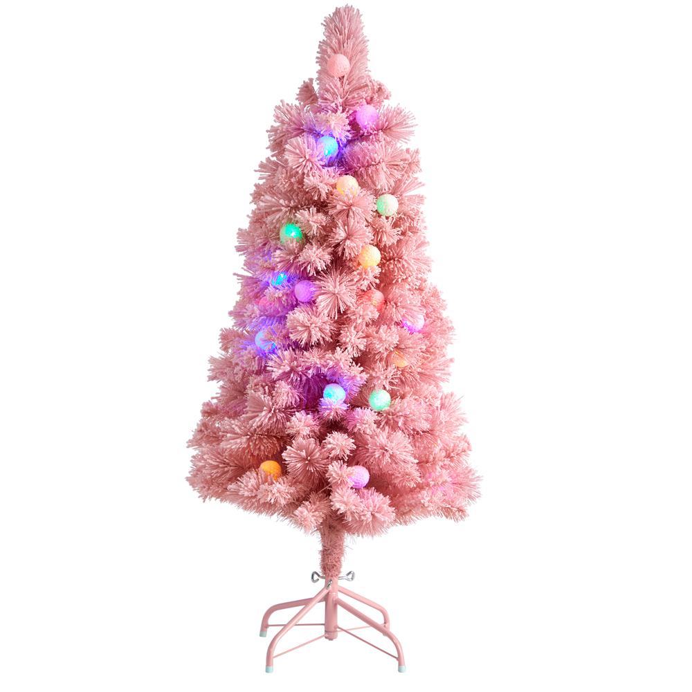 4ft. Holiday Frosted Pink Cashmere Artificial Christmas Tree with 30 Jumbo Multicolored Globe LED Lights. Picture 10
