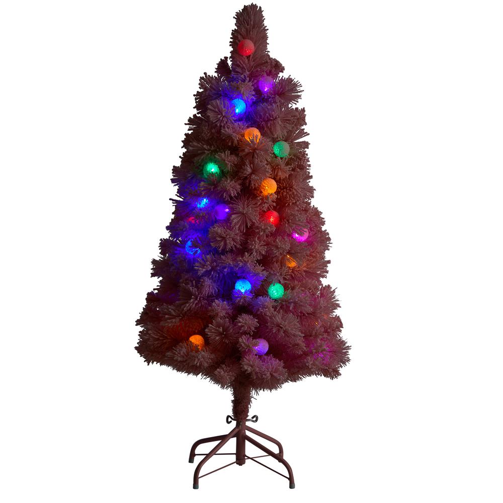 4ft. Holiday Frosted Pink Cashmere Artificial Christmas Tree with 30 Jumbo Multicolored Globe LED Lights. Picture 2