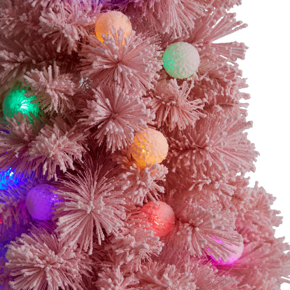 4ft. Holiday Frosted Pink Cashmere Artificial Christmas Tree with 30 Jumbo Multicolored Globe LED Lights. Picture 4