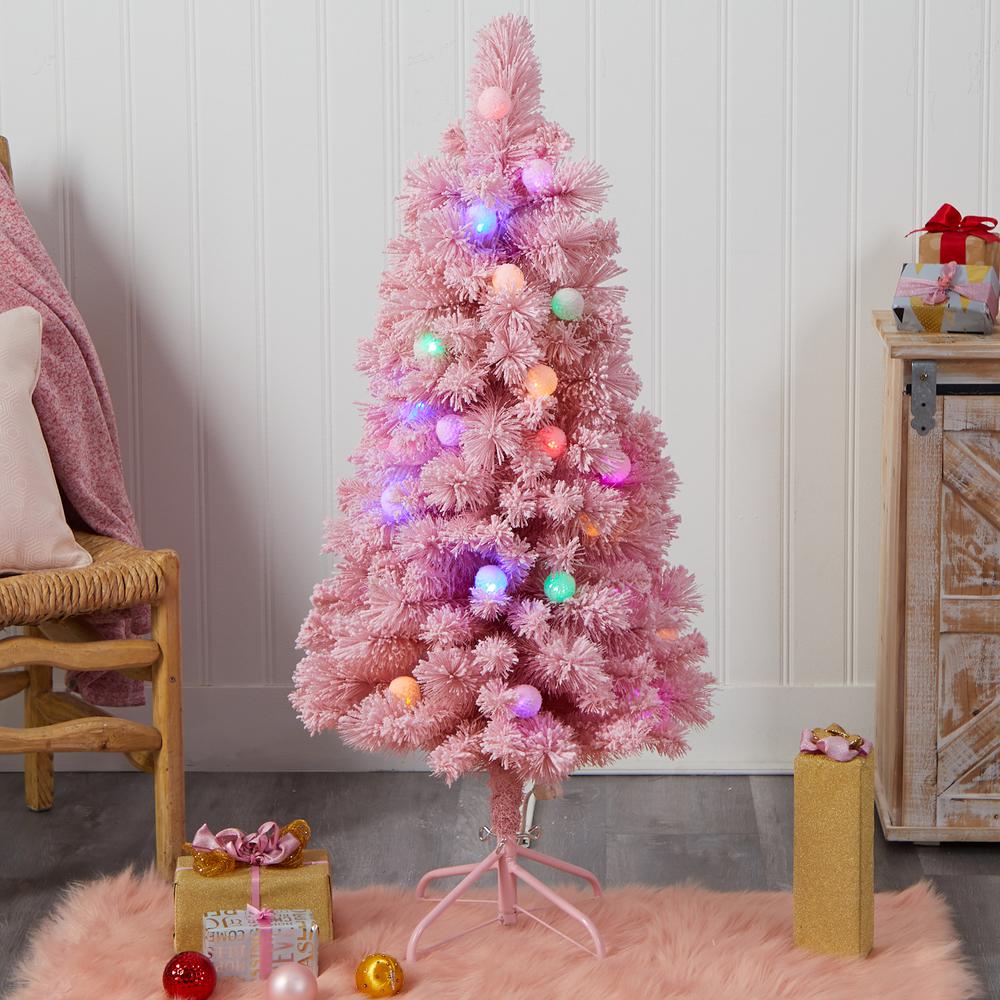 4ft. Holiday Frosted Pink Cashmere Artificial Christmas Tree with 30 Jumbo Multicolored Globe LED Lights. Picture 9