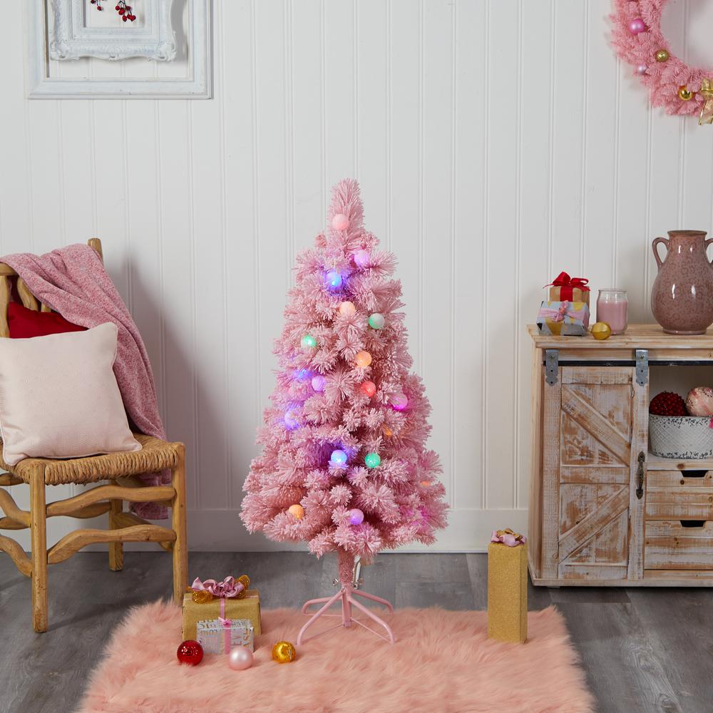 4ft. Holiday Frosted Pink Cashmere Artificial Christmas Tree with 30 Jumbo Multicolored Globe LED Lights. Picture 7