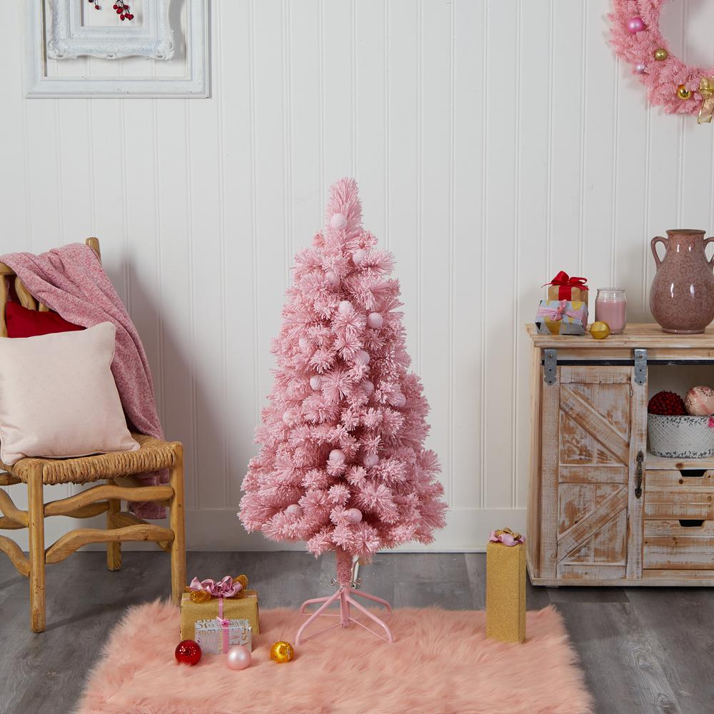 4ft. Holiday Frosted Pink Cashmere Artificial Christmas Tree with 30 Jumbo Multicolored Globe LED Lights. Picture 8