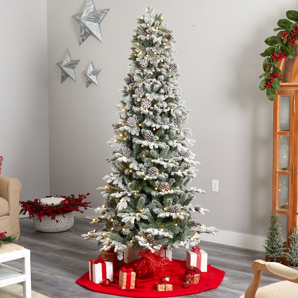 7.5ft. Flocked Alaskan Pre-Lit Artificial Christmas Tree 350 LED Lights. Picture 7