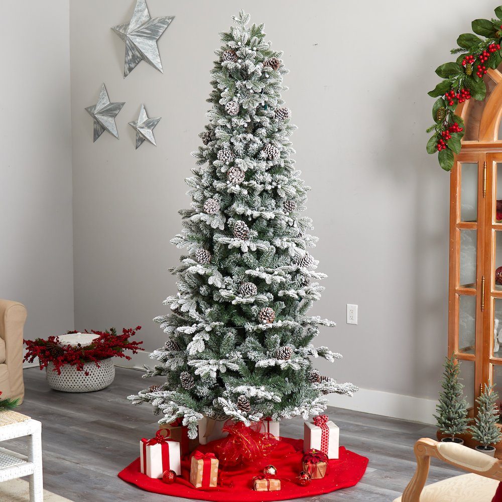 7.5ft. Flocked Alaskan Pre-Lit Artificial Christmas Tree 350 LED Lights. Picture 8