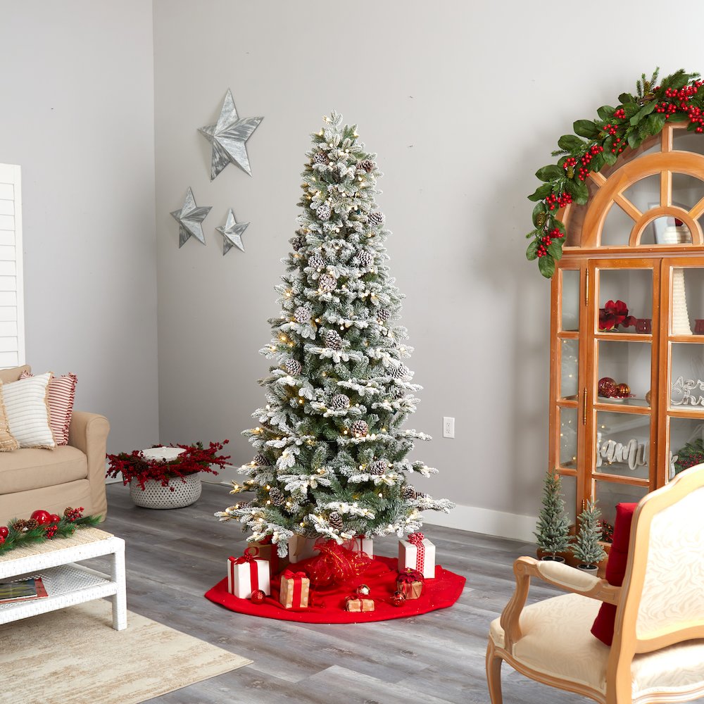 7.5ft. Flocked Alaskan Pre-Lit Artificial Christmas Tree 350 LED Lights. Picture 9