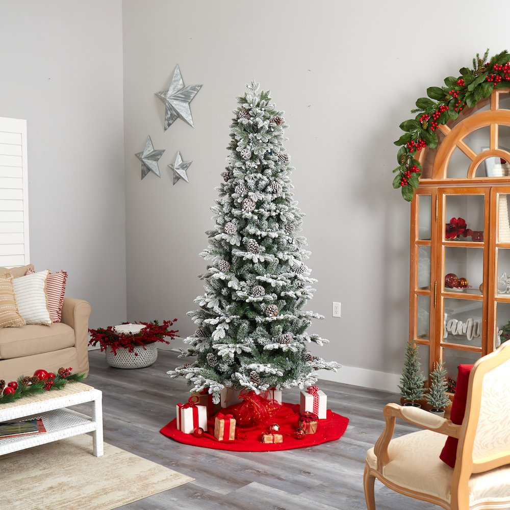 7.5ft. Flocked Alaskan Pre-Lit Artificial Christmas Tree 350 LED Lights. Picture 10