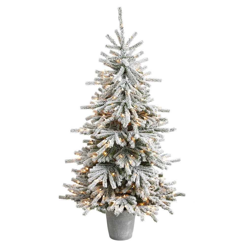 6ft. Flocked Long Vermont Pine Christmas Tree and 250 LEDs in Decorative Planter. Picture 1