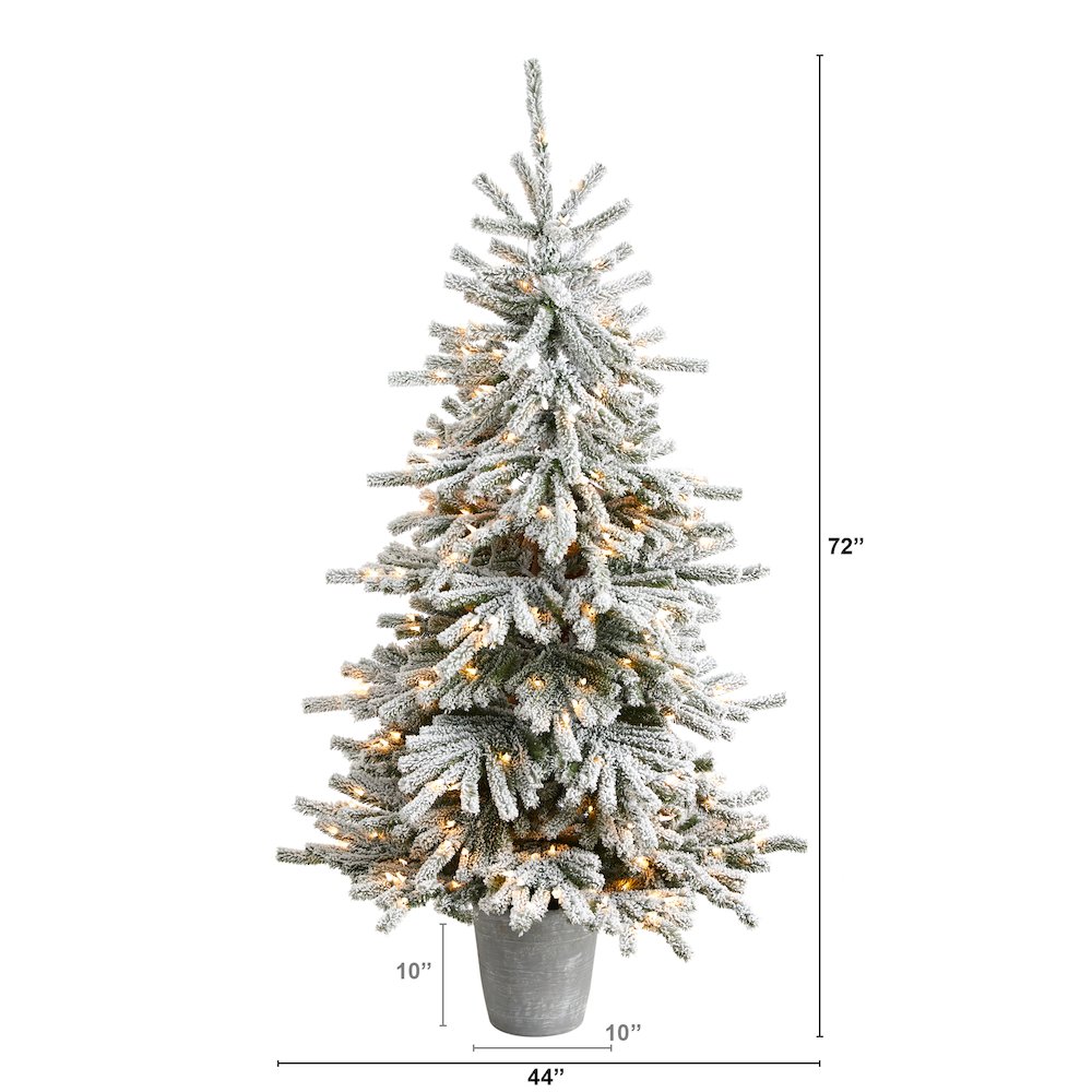 6ft. Flocked Long Vermont Pine Christmas Tree and 250 LEDs in Decorative Planter. Picture 2
