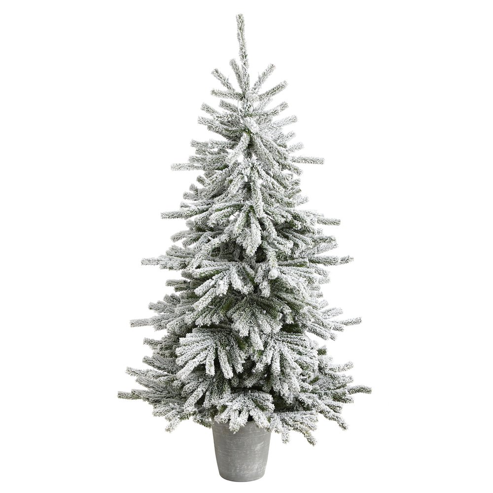 6ft. Flocked Long Vermont Pine Christmas Tree and 250 LEDs in Decorative Planter. Picture 3