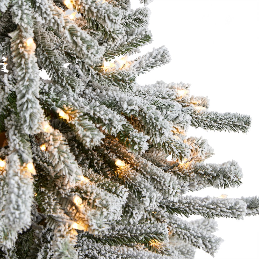 6ft. Flocked Long Vermont Pine Christmas Tree and 250 LEDs in Decorative Planter. Picture 4