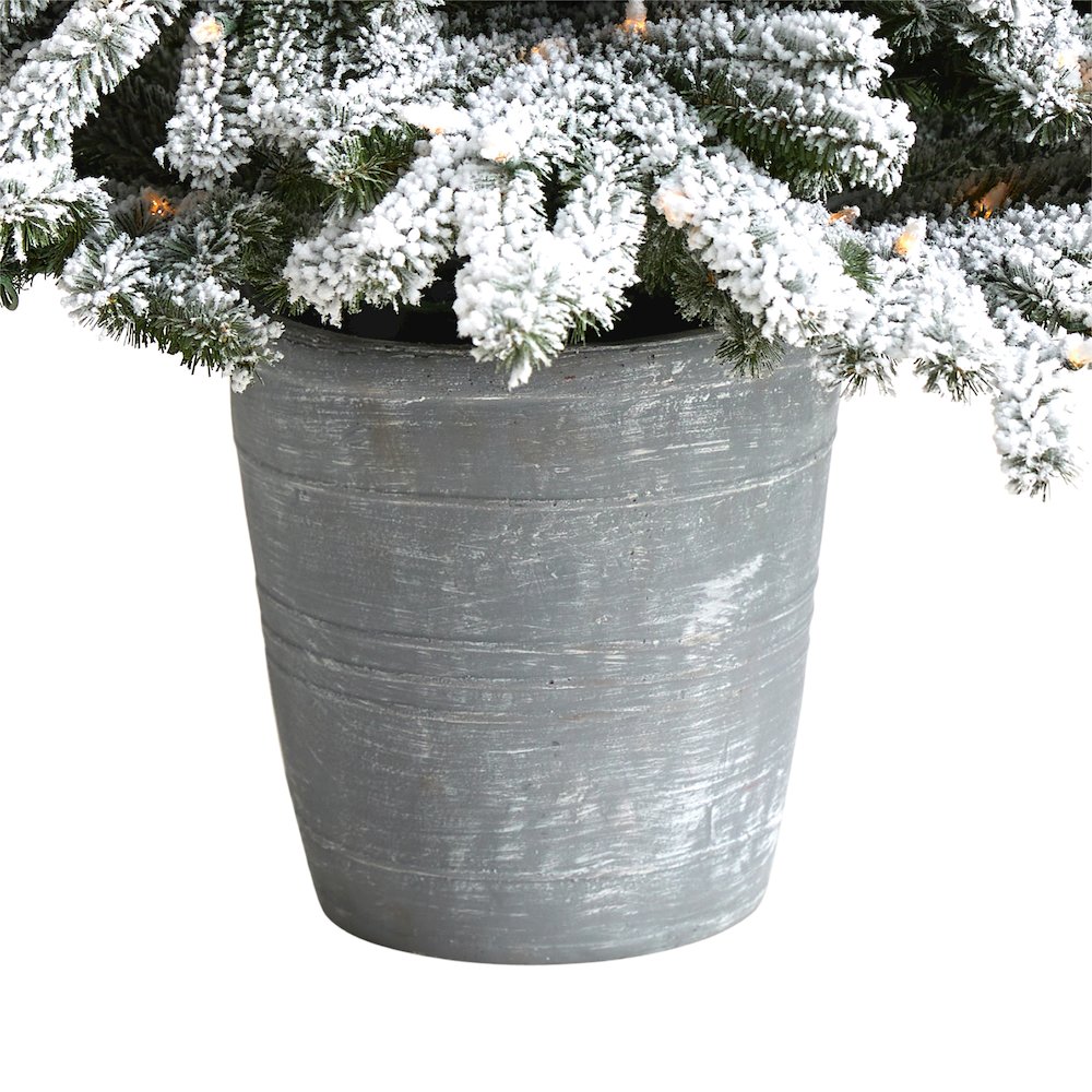 6ft. Flocked Long Vermont Pine Christmas Tree and 250 LEDs in Decorative Planter. Picture 6