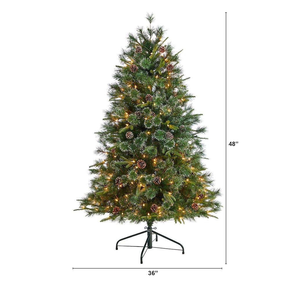 4ft. Snowed Tipped Clermont Mixed Pine Christmas Tree with 200 Clear Lights. Picture 2