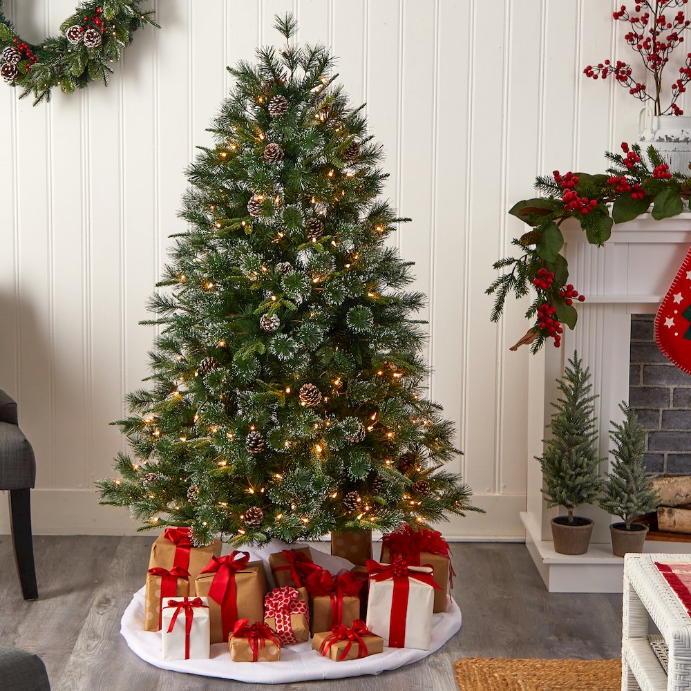 4ft. Snowed Tipped Clermont Mixed Pine Christmas Tree with 200 Clear Lights. Picture 7