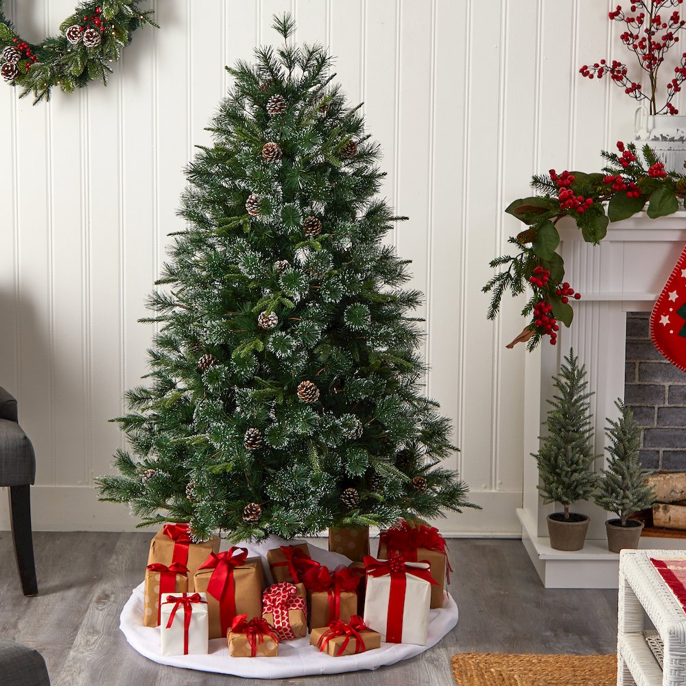 4ft. Snowed Tipped Clermont Mixed Pine Christmas Tree with 200 Clear Lights. Picture 8