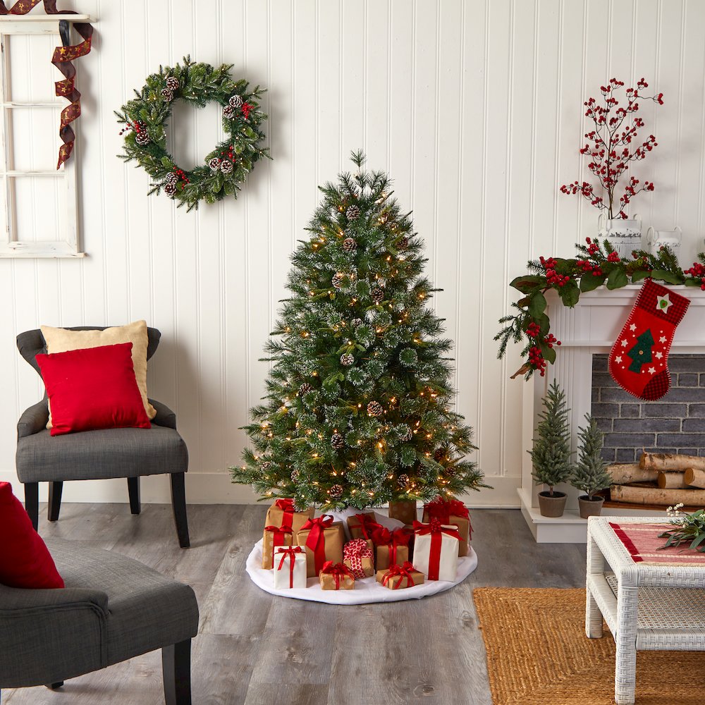 4ft. Snowed Tipped Clermont Mixed Pine Christmas Tree with 200 Clear Lights. Picture 9