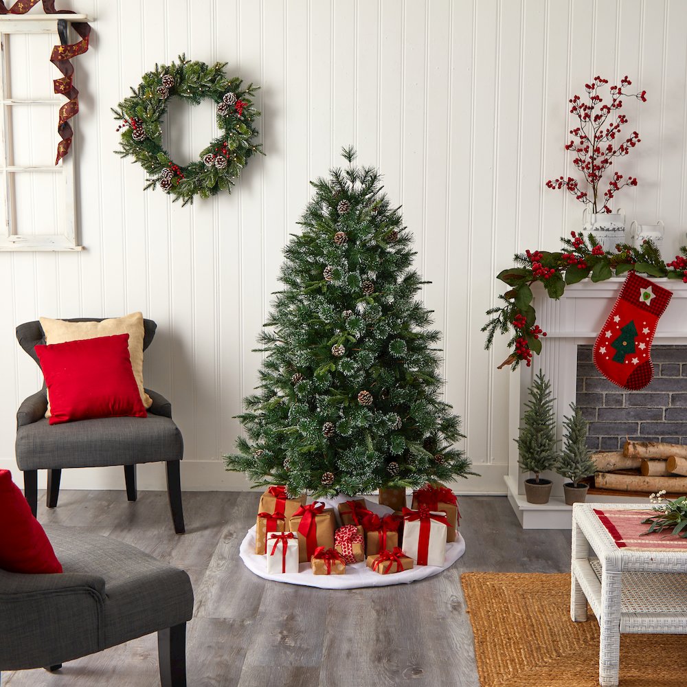 4ft. Snowed Tipped Clermont Mixed Pine Christmas Tree with 200 Clear Lights. Picture 10
