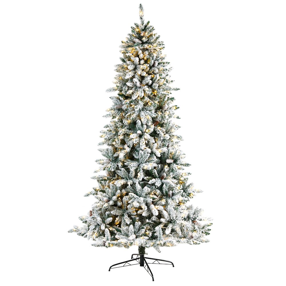 8ft. Flocked Livingston Fir Christmas Tree with Pine Cones and 500 Clear LEDs. Picture 1