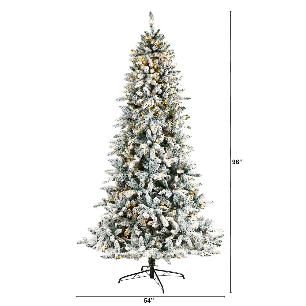 8ft. Flocked Livingston Fir Christmas Tree with Pine Cones and 500 Clear LEDs. Picture 2