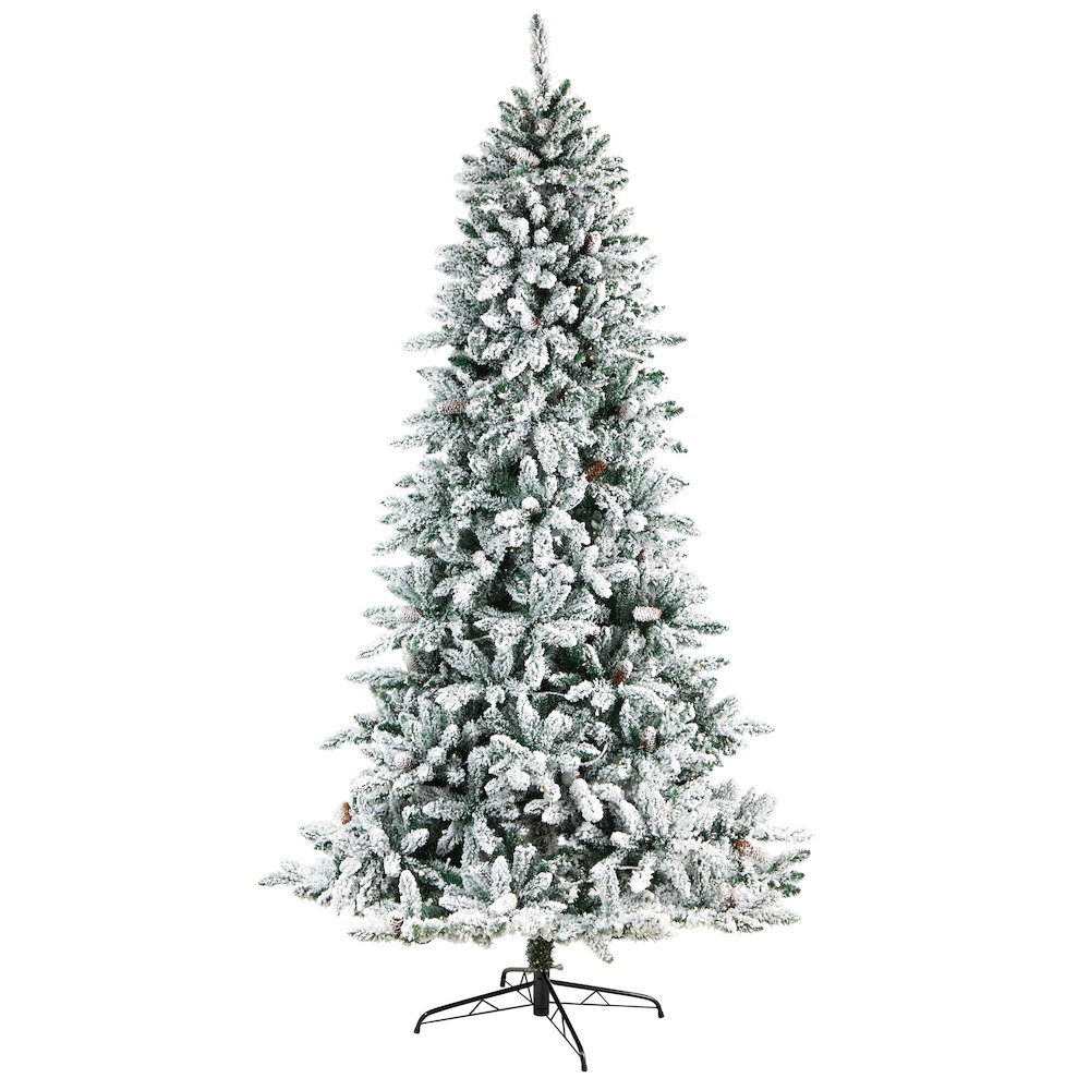 8ft. Flocked Livingston Fir Christmas Tree with Pine Cones and 500 Clear LEDs. Picture 3