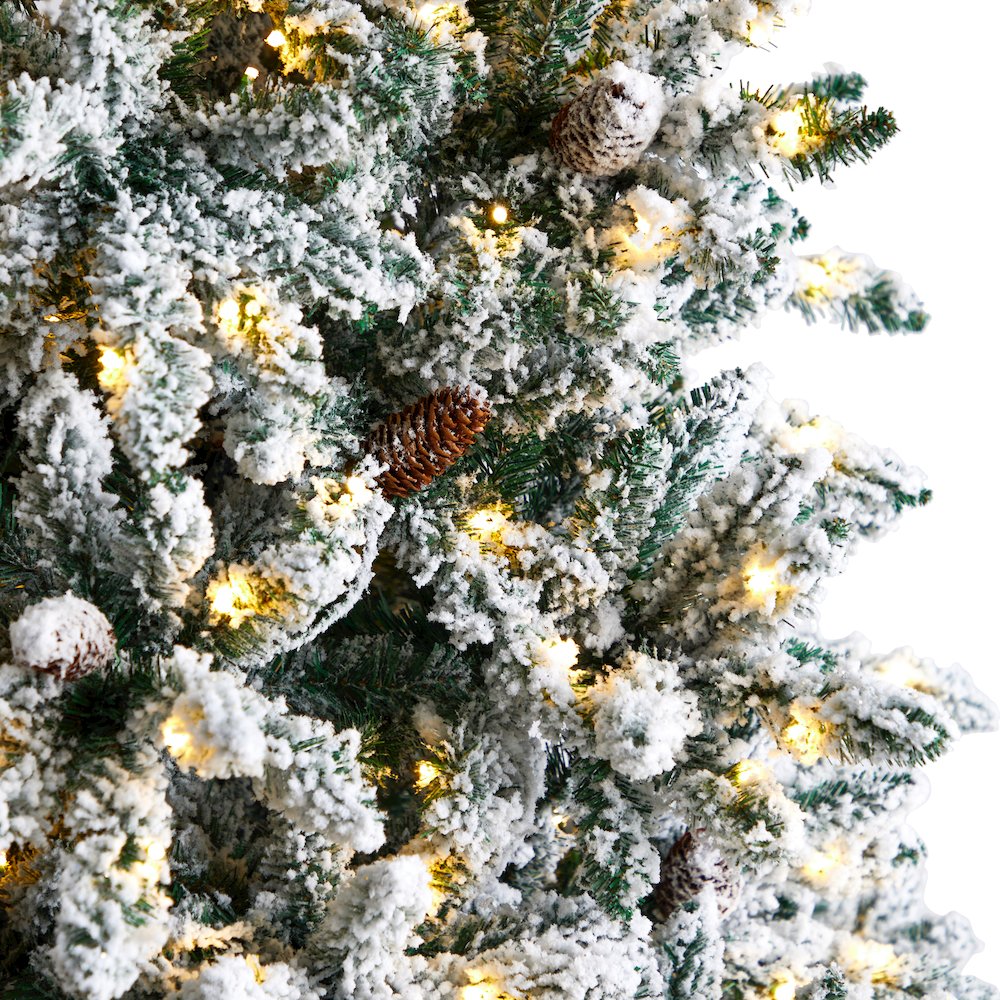 8ft. Flocked Livingston Fir Christmas Tree with Pine Cones and 500 Clear LEDs. Picture 4