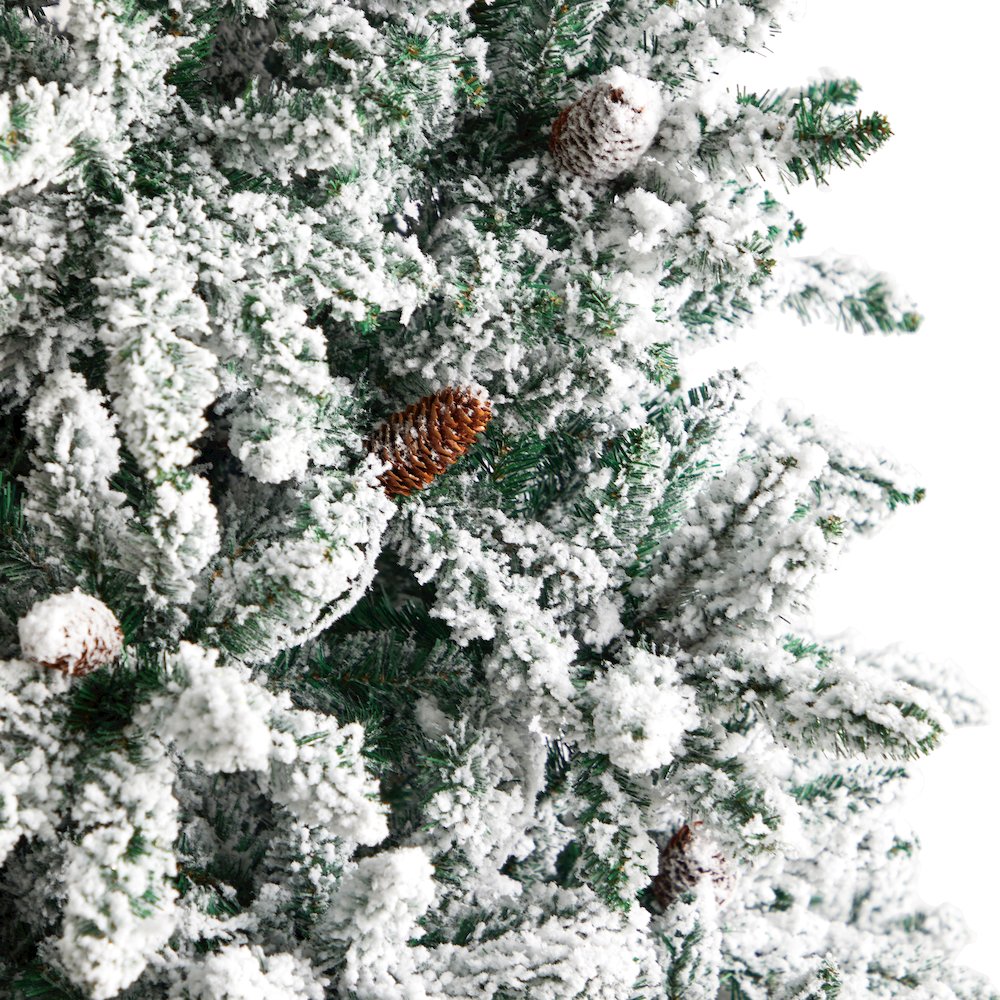 8ft. Flocked Livingston Fir Christmas Tree with Pine Cones and 500 Clear LEDs. Picture 5