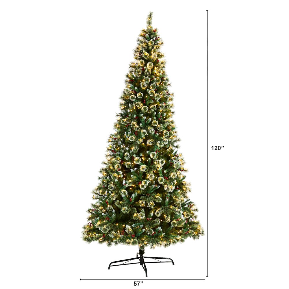 10ft. Frosted Swiss Pine Artificial Christmas Tree with 850 Clear LED Lights. Picture 2