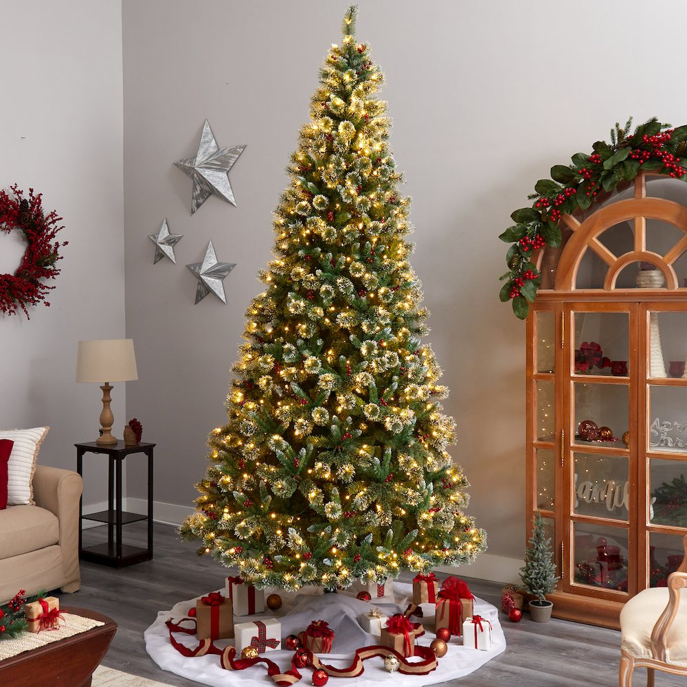 10ft. Frosted Swiss Pine Artificial Christmas Tree with 850 Clear LED Lights. Picture 7