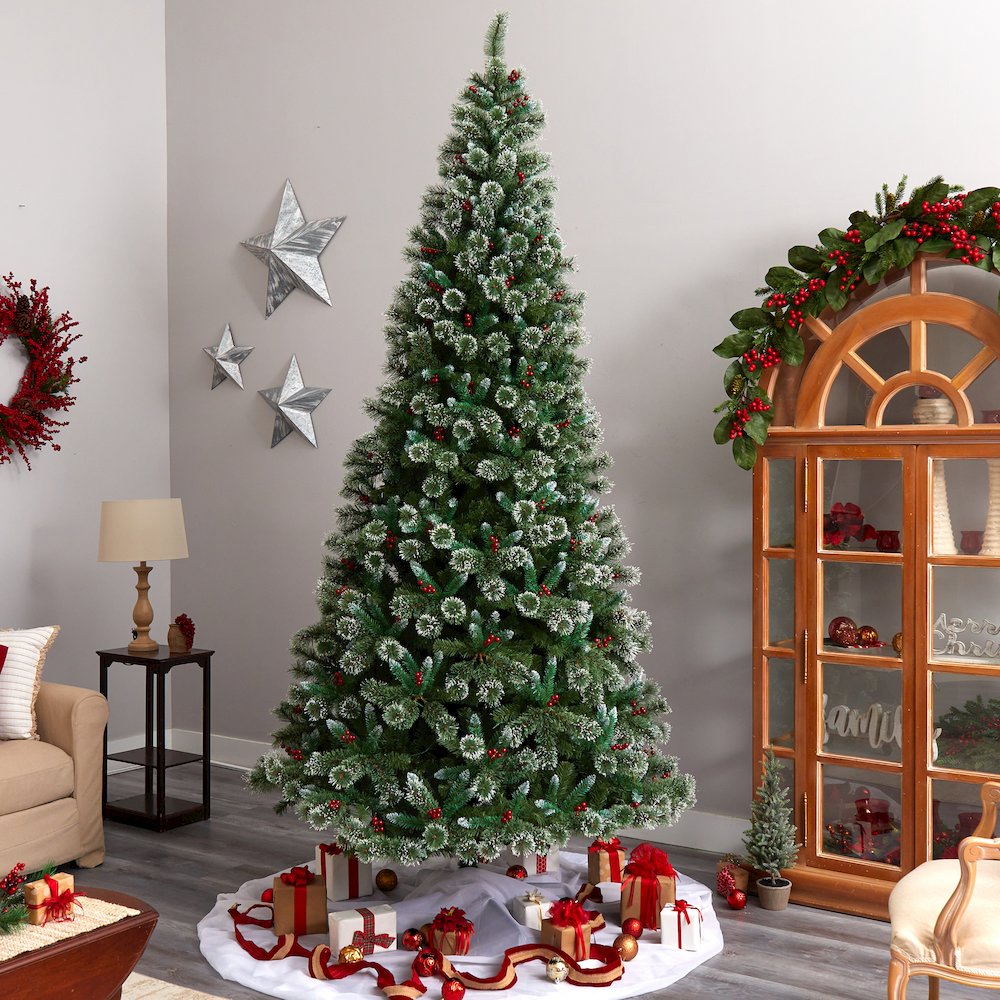 10ft. Frosted Swiss Pine Artificial Christmas Tree with 850 Clear LED Lights. Picture 8