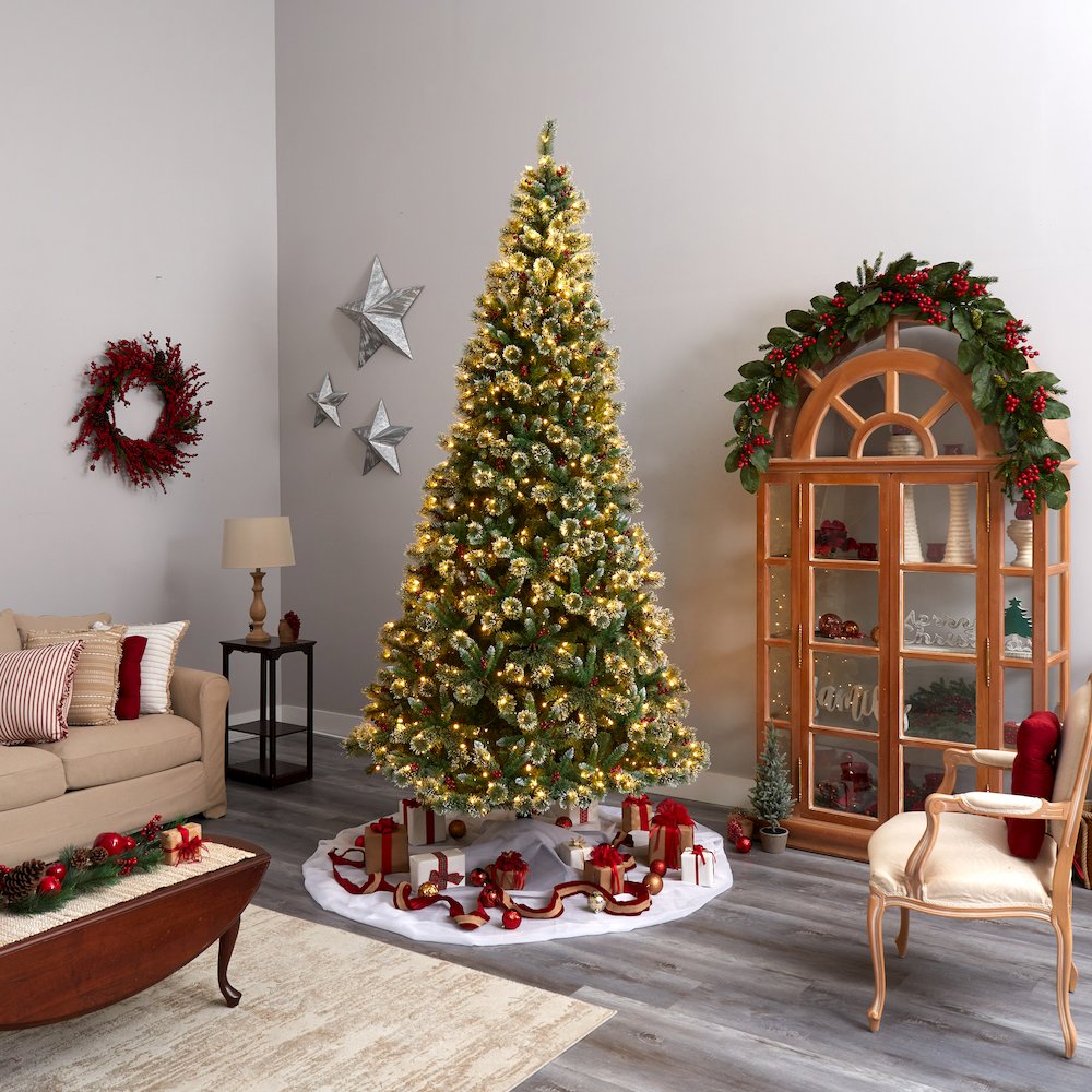 10ft. Frosted Swiss Pine Artificial Christmas Tree with 850 Clear LED Lights. Picture 9