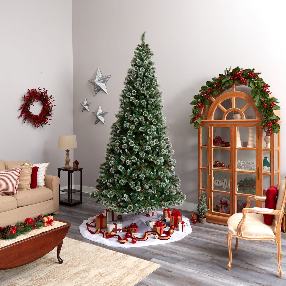 10ft. Frosted Swiss Pine Artificial Christmas Tree with 850 Clear LED Lights. Picture 10