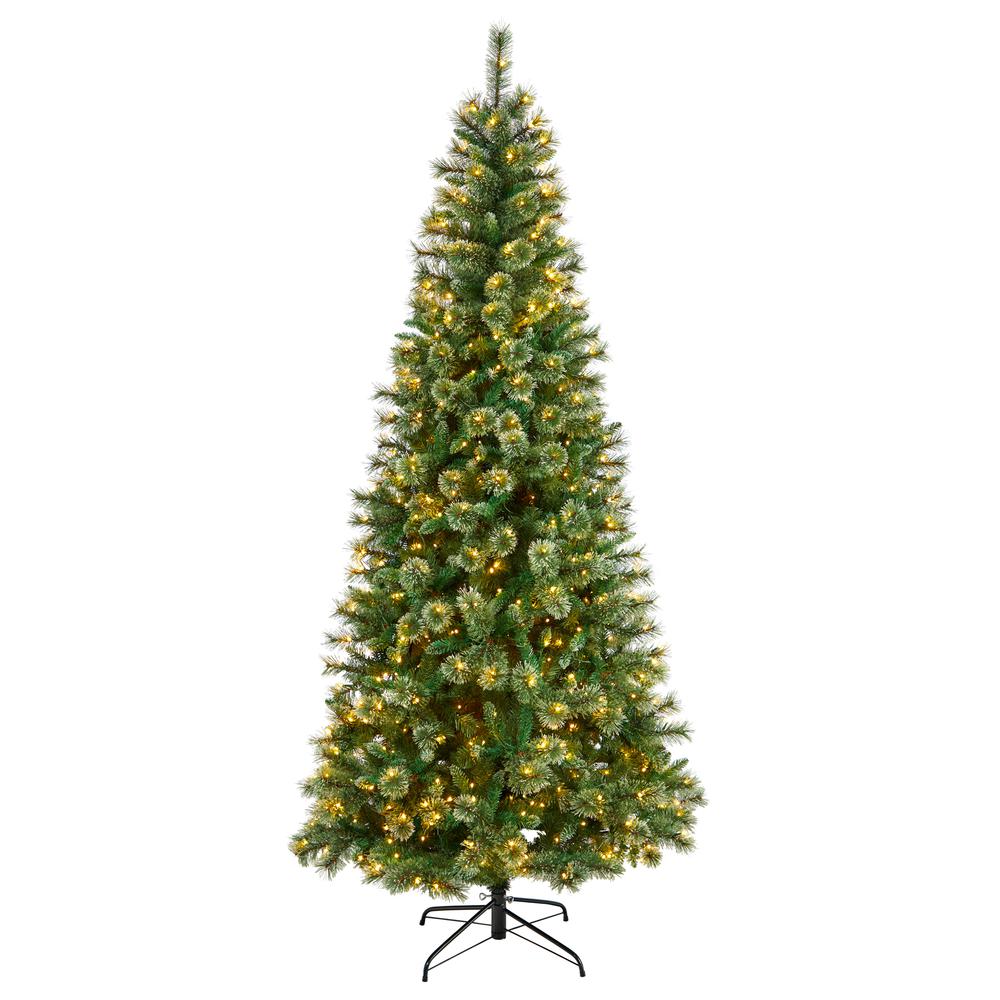 8ft. Wisconsin Slim Snow Tip Pine Artificial Christmas Tree with 600 Clear LED Lights and 908 Bendable Branches. Picture 6
