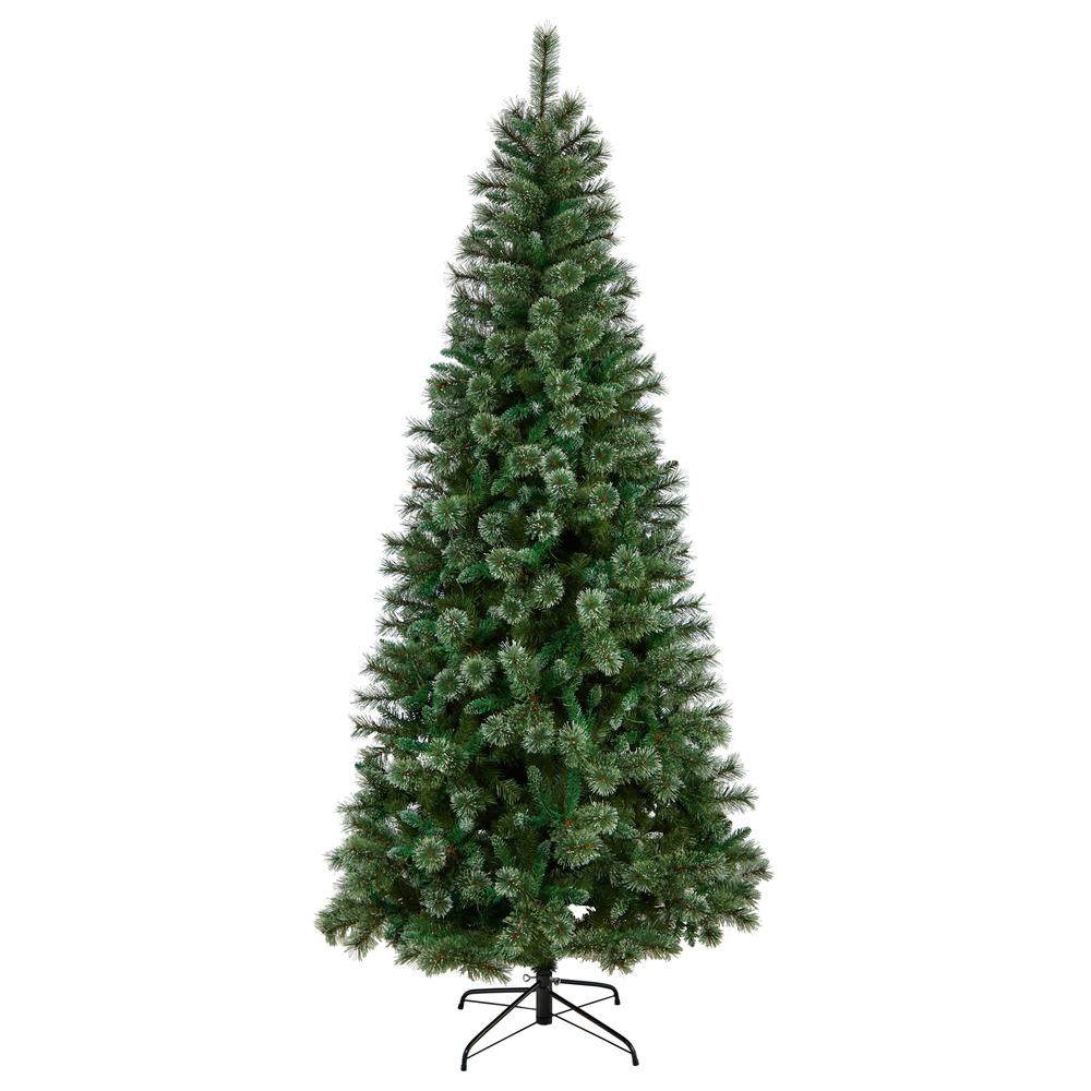 8ft. Wisconsin Slim Snow Tip Pine Artificial Christmas Tree with 600 Clear LED Lights and 908 Bendable Branches. Picture 2