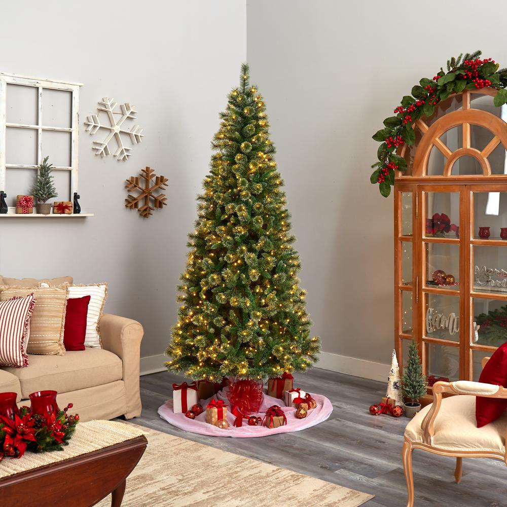 8ft. Wisconsin Slim Snow Tip Pine Artificial Christmas Tree with 600 Clear LED Lights and 908 Bendable Branches. Picture 8