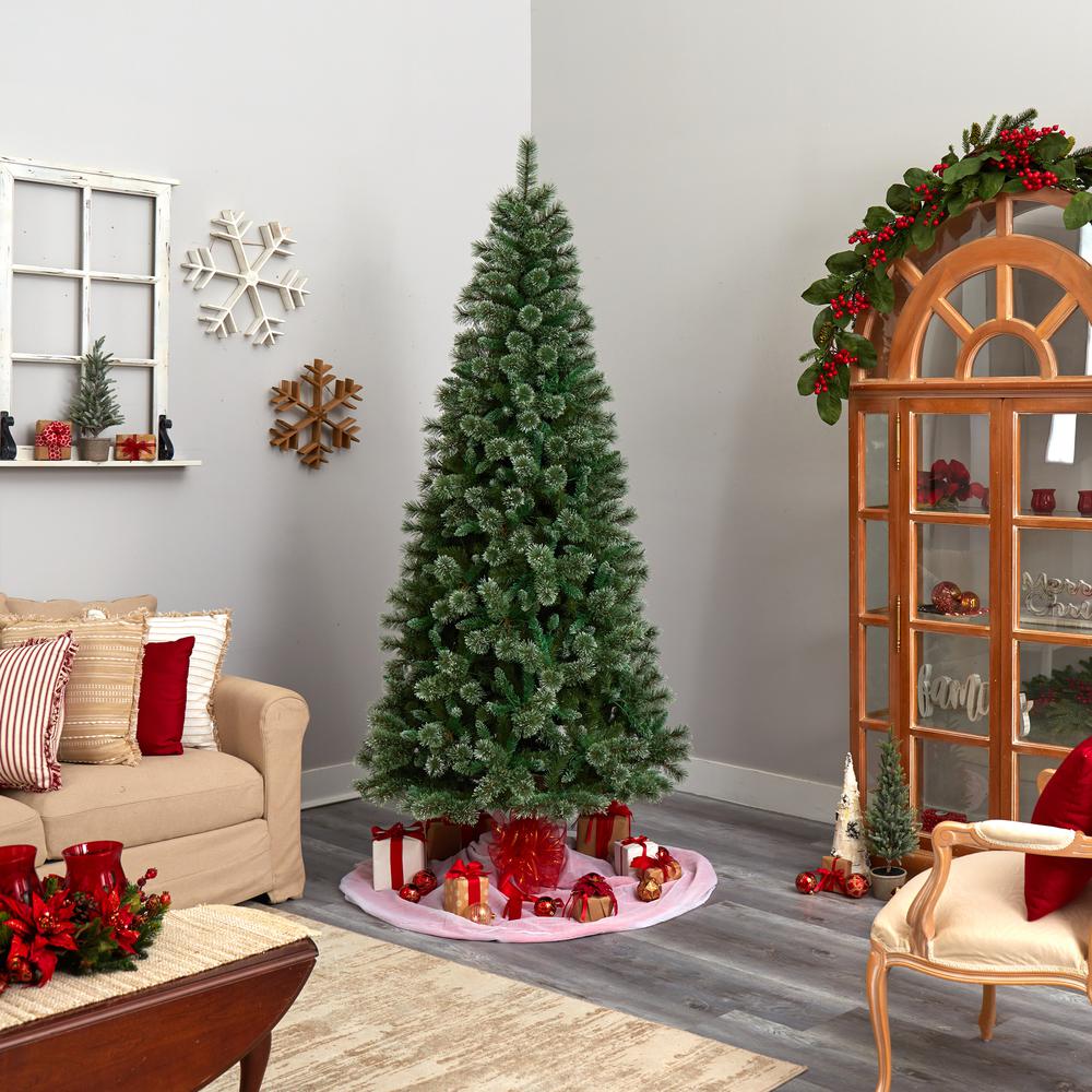8ft. Wisconsin Slim Snow Tip Pine Artificial Christmas Tree with 600 Clear LED Lights and 908 Bendable Branches. Picture 7