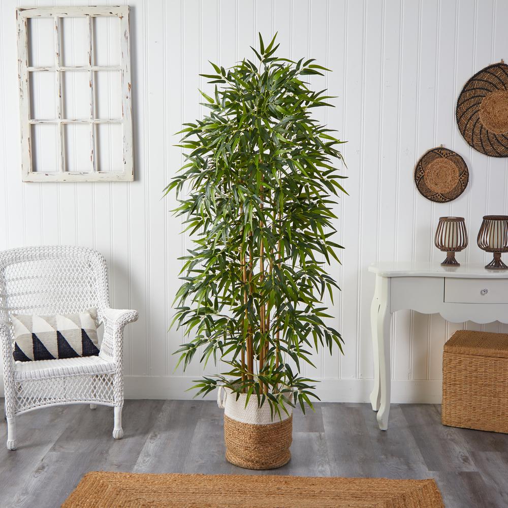 6ft. Artificial Bamboo Tree with Handmade Jute & Cotton Basket. Picture 4