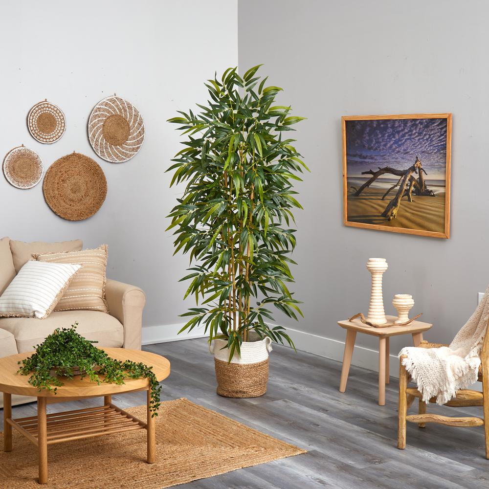 6ft. Artificial Bamboo Tree with Handmade Jute & Cotton Basket. Picture 3