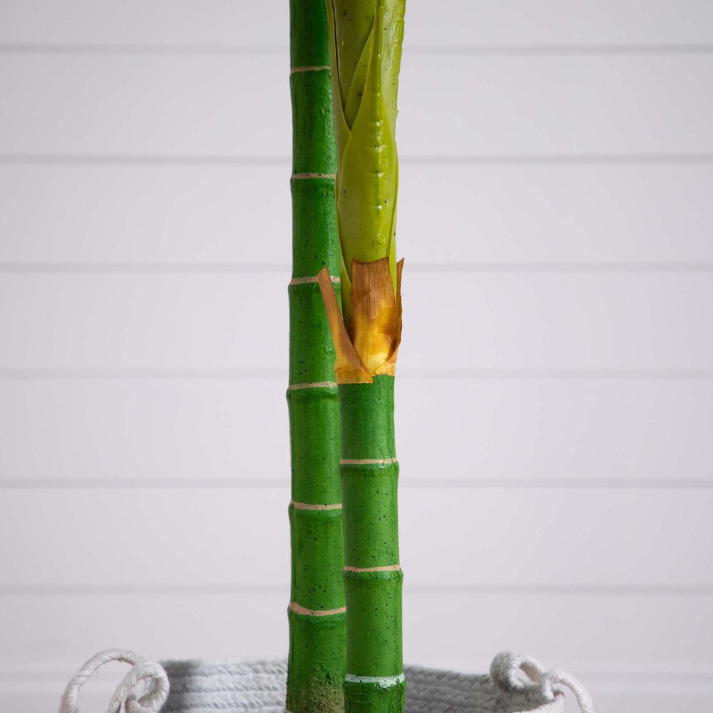 8ft. Golden Cane Artificial Palm Tree in Handmade Natural Cotton Planter. Picture 3