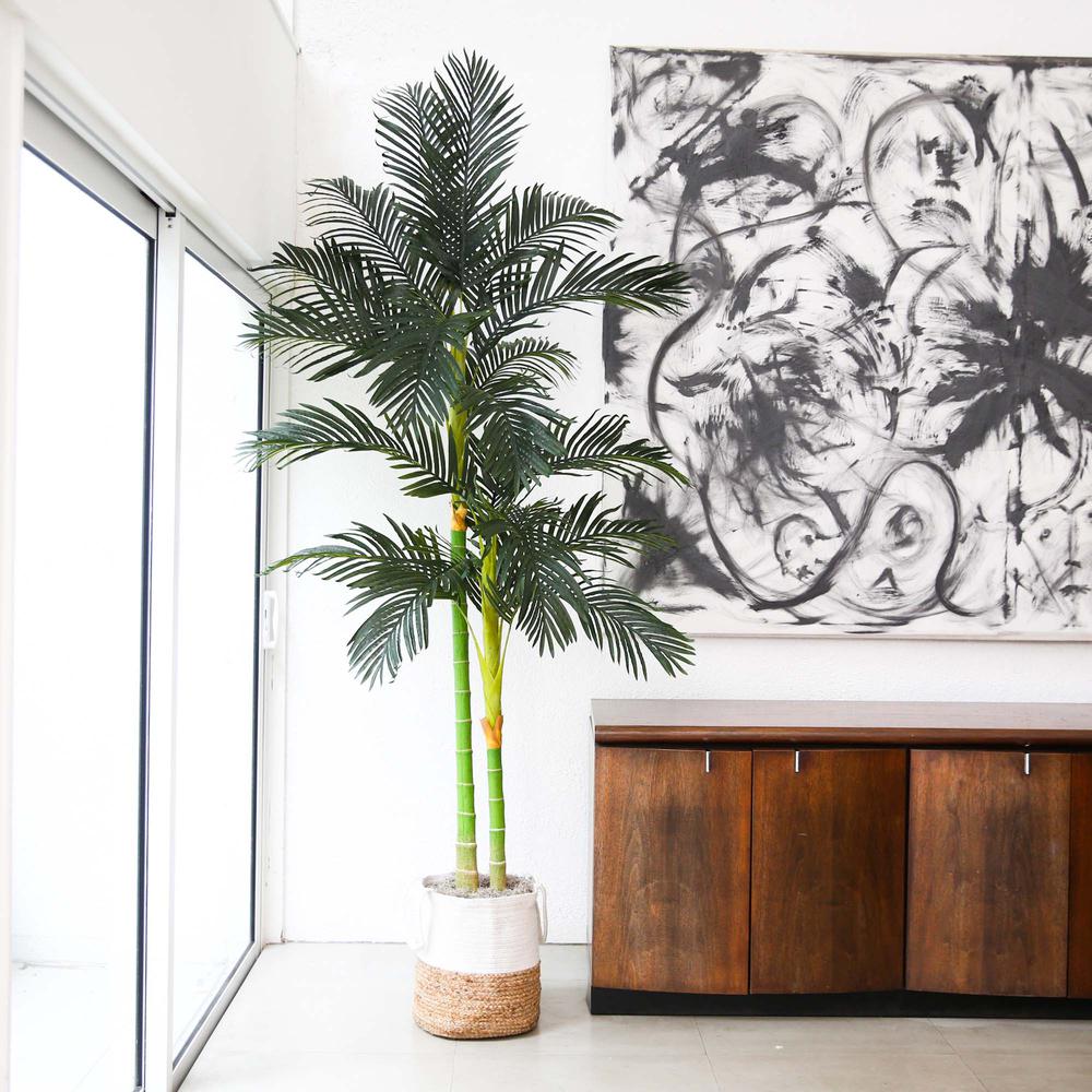 8ft. Golden Cane Artificial Palm Tree in Handmade Natural Cotton Planter. Picture 6