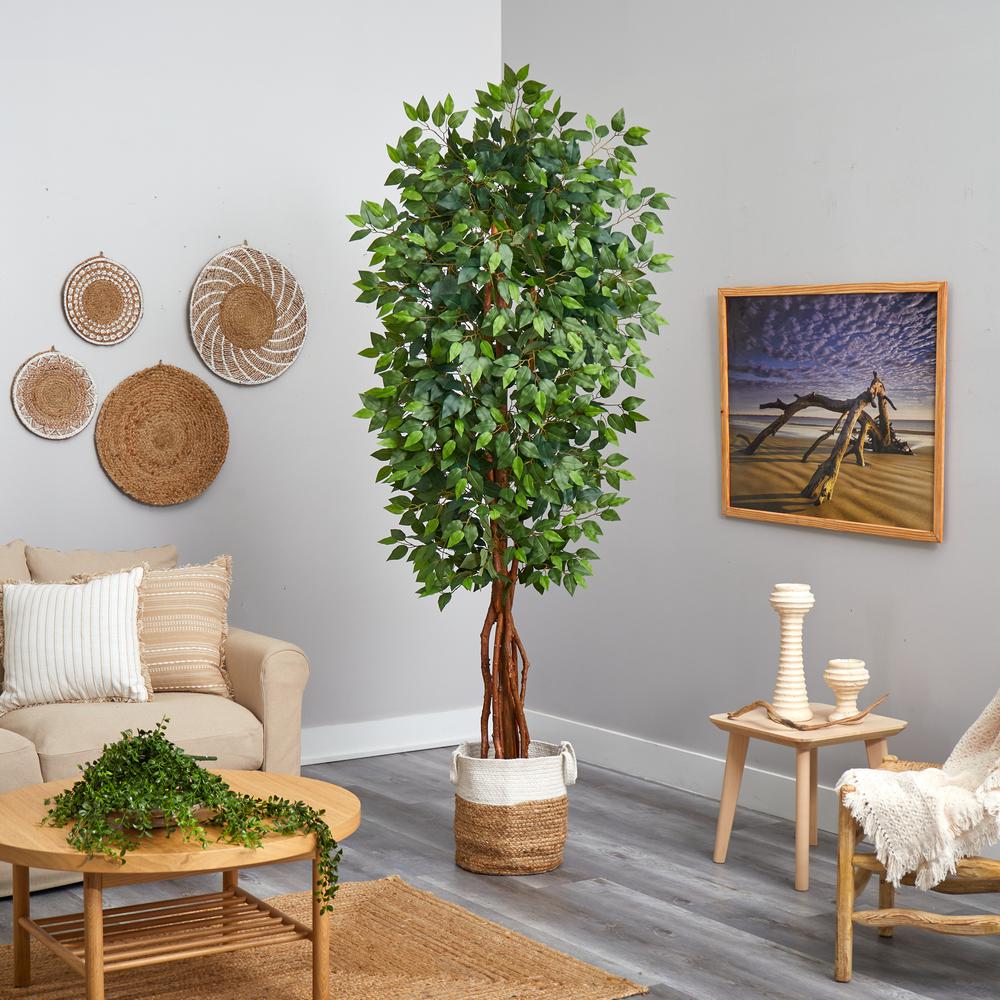 7.5ft. Artificial Deluxe Ficus Tree with Handmade Jute & Cotton Basket. Picture 4