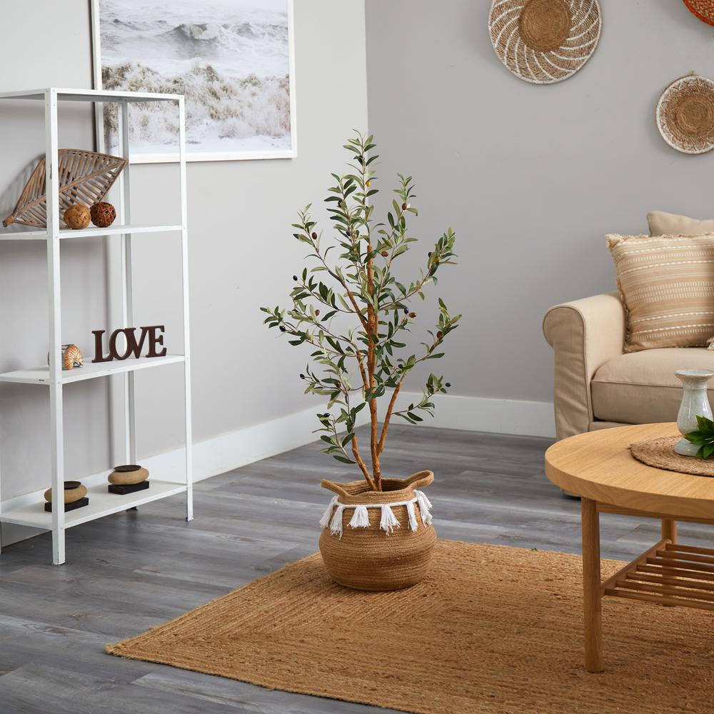 3.5ft. Artificial Olive Tree with Handmade Jute & Cotton Basket with Tassels. Picture 3