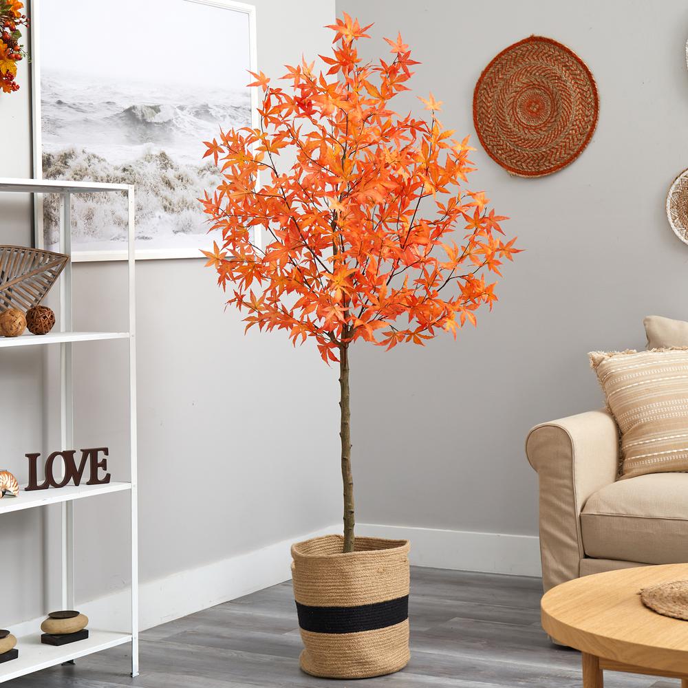 6ft. Artificial Autumn Maple Tree with Handmade Jute & Cotton Basket. Picture 4